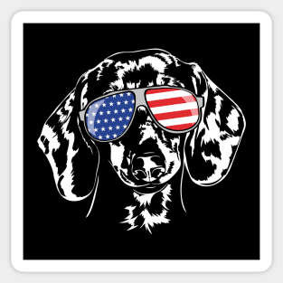 Funny Proud Dachshund American Flag sunglasses gift dog Sticker